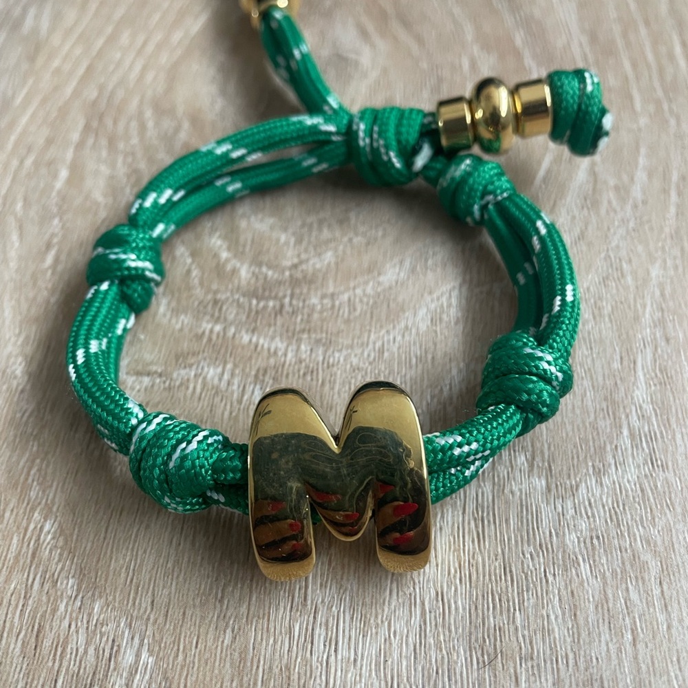 Gold 'M' Charm Green Cord Bracelet - Women Jewelry